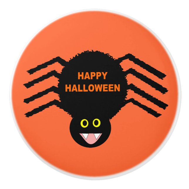 Halloween Black Spider Ceramic Knob (Front)