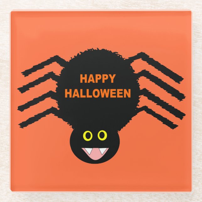 Halloween Black Spider Glass Coaster (Front)
