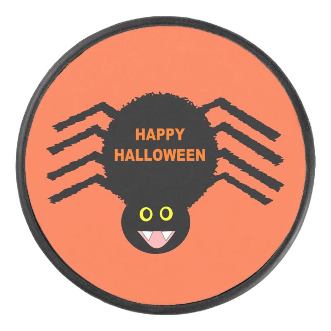 Halloween Black Spider Hockey Puck (Front)
