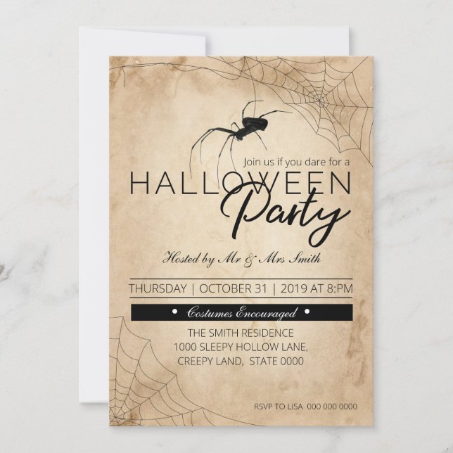 Halloween Black Spider Invitation (Front)