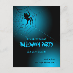 Halloween Black Spider on Web Invitation
