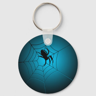 Halloween Black Spider on Web Key Ring