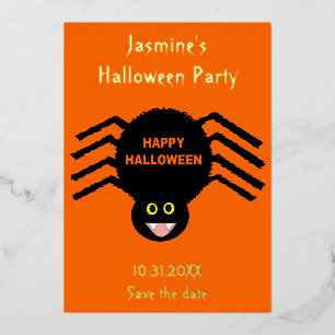 Halloween Black Spider Save the Date Custom Foil Holiday Card