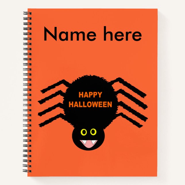 Halloween Black Spider Spiral Notebook (Front)