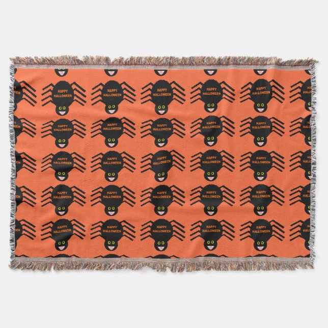 Halloween Black Spider Throw Blanket (Front)