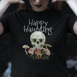 Halloween Black Spooky Skull Pink Floral Women's T-Shirt