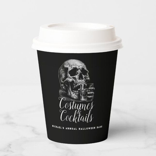 Halloween Black Vintage Skull Cocktails Party  Paper Cups (Front)
