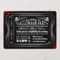 Halloween Black & White Bloody Admit One Ticket