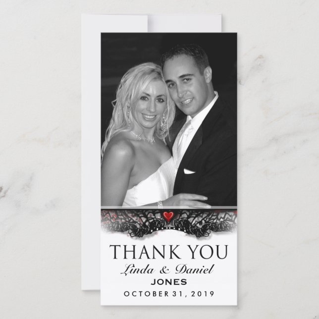 Halloween Black White Gothic LOVE Photo Thank You (Front)
