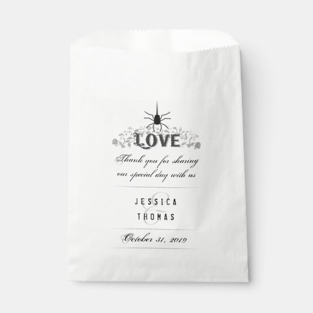 Halloween Black White Gothic LOVE Wedding Names Favour Bags (Front)