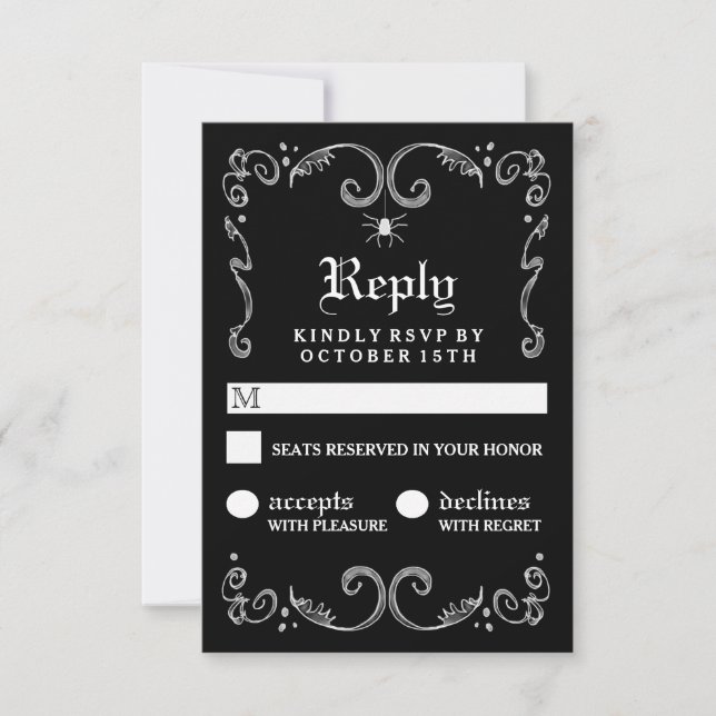 Halloween Black White Gothic Scroll 3.5x5 RSVP Card (Front)