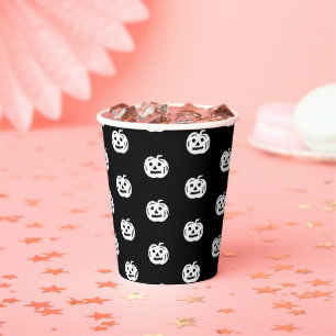 Halloween black white jack o lantern pattern paper cups