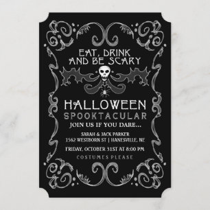 Halloween Black & White Party Invitation