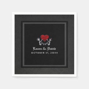 Halloween Black & White Skeletons & Heart Wedding Napkin