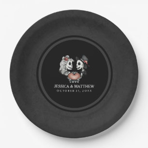 Halloween Black & White Skeletons Matching Wedding Paper Plate