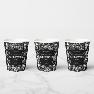 Halloween Black White Skull Damask Gothic Custom Paper Cups