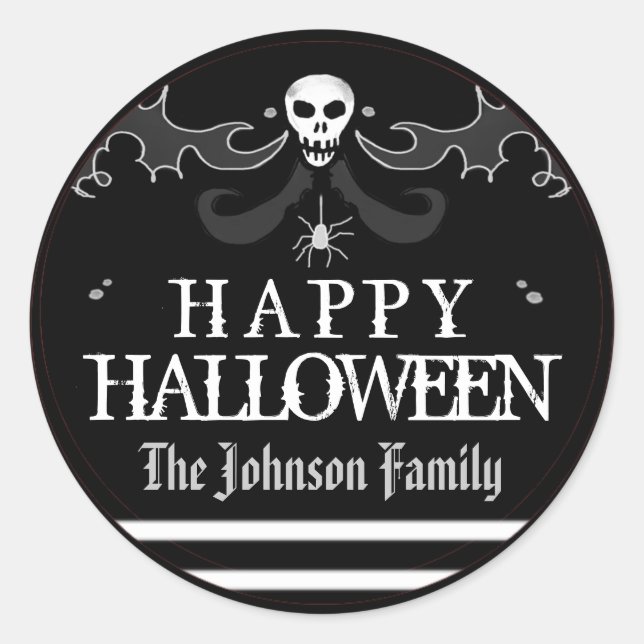 Halloween Black White Skull Label Happy Halloween (Front)