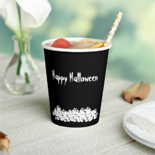 Halloween black white skulls pile custom paper cups