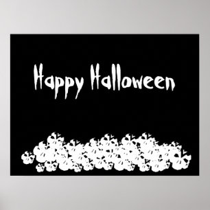 Halloween black white skulls pile custom text poster