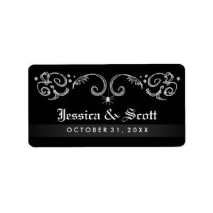 Halloween Black White Spider Gothic Scroll Wedding Label