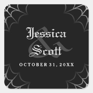 Halloween Black White Spider Web Gothic Wedding Square Sticker