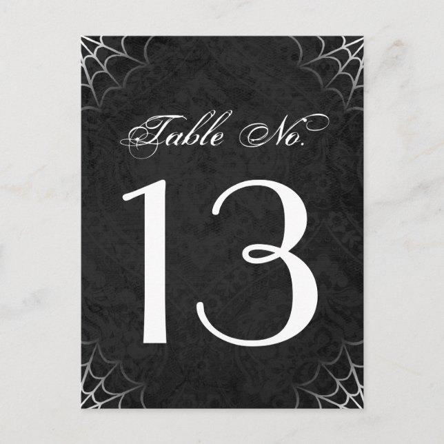 Halloween Black White Spider Web Table Number Card (Front)