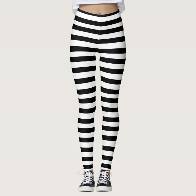 Halloween Black, White Stripe Leggings (Front)