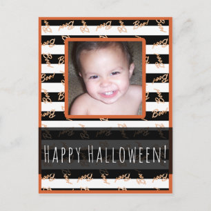 Halloween Black White Stripes Modern Boo Photo Postcard