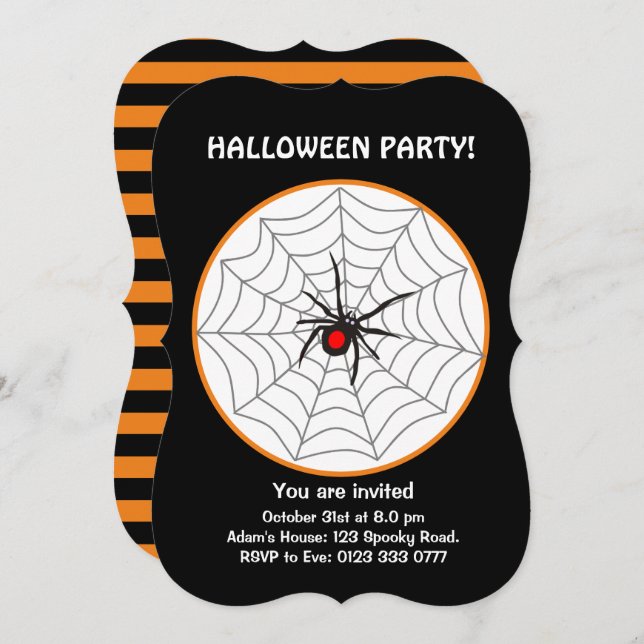 Halloween Black Widow Spider Invitation (Front/Back)