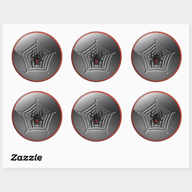 Halloween Black Widow Spider on a Web Round Classic Round Sticker (Sheet)
