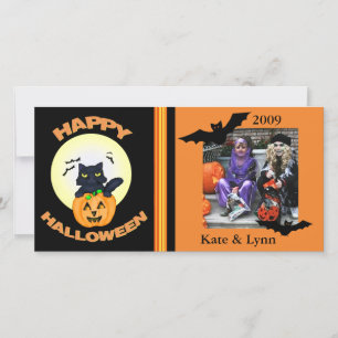 Halloween /black Witch Cat Custom Photo Card