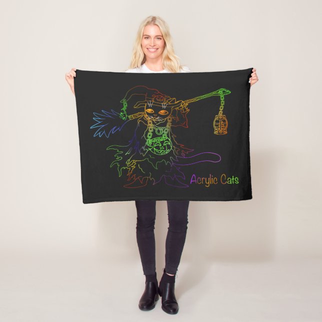 Halloween Black Witch Cat Fleece Blanket (In Situ)