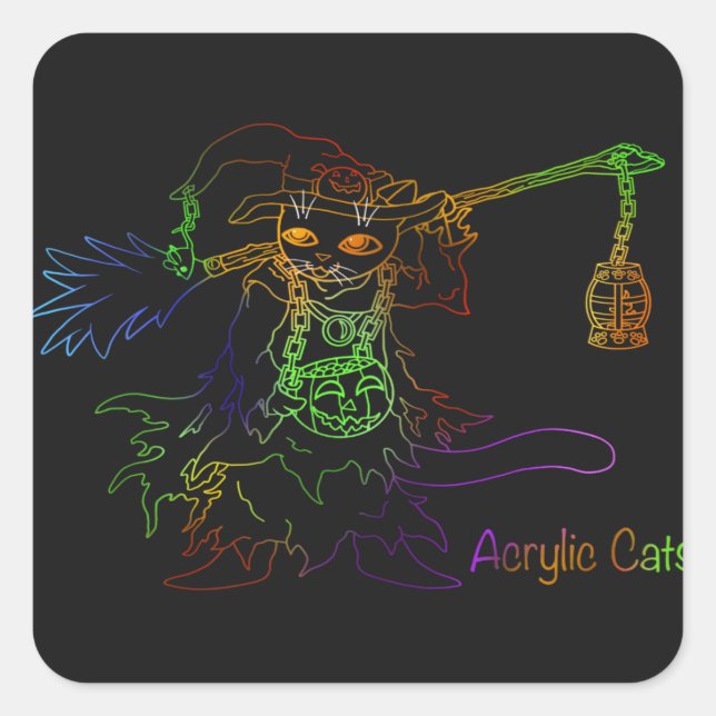Halloween Black Witch Cat Square Sticker (Front)
