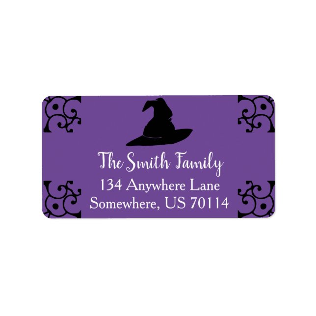 Halloween Black Witch Hat & Purple Label (Front)