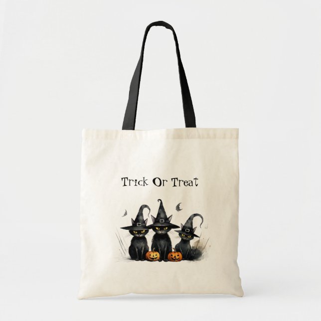 Halloween Black Witchy Kittens Cat Witch Tote Bag (Front)