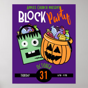 Halloween block party theme event trunk or treat poster