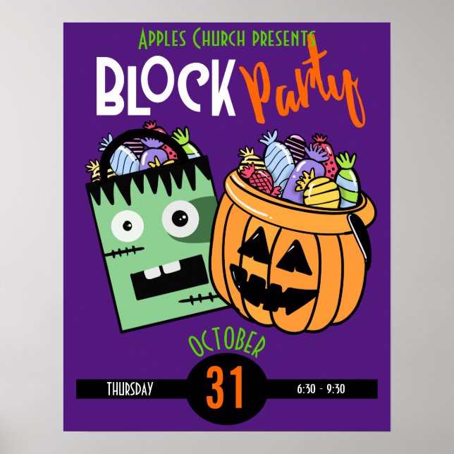 Halloween block party theme event trunk or treat poster (Front)