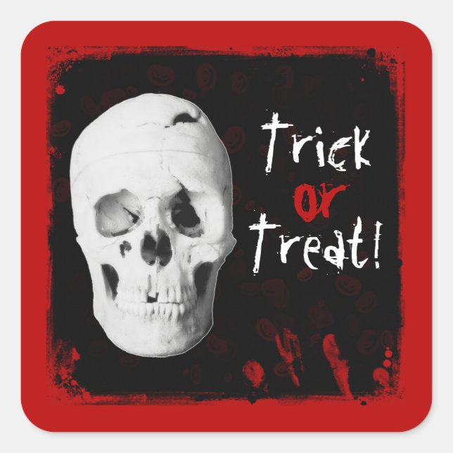 Halloween Blood and Skull Trick or Treat Sticker (Front)