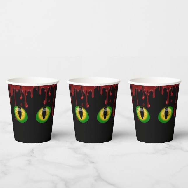 Halloween Blood Drips Creepy Green Monster Eyes  Paper Cups (Multi)