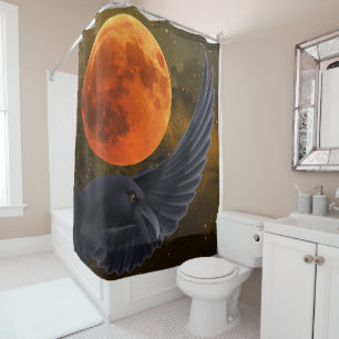Halloween Blood Red Moon Raven  Shower Curtain