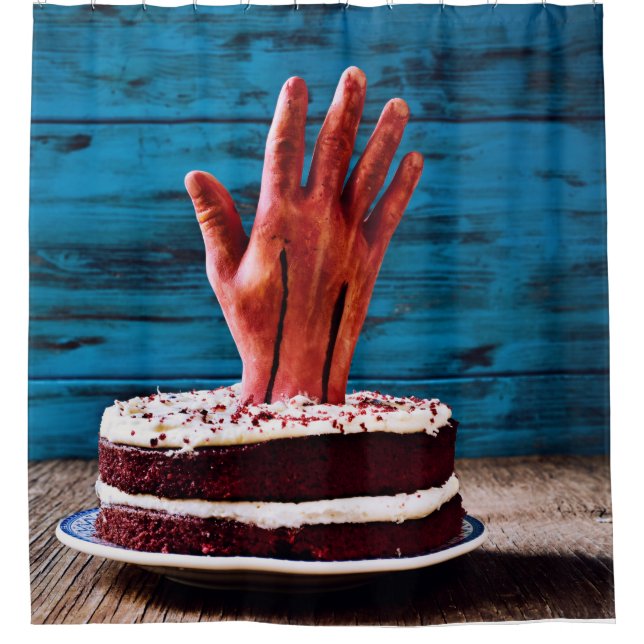 Halloween Bloody Hand In Cake Shower Curtain (Front)