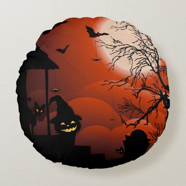 Halloween Bloody Moonlight Nightmare Round Cushion (Front)