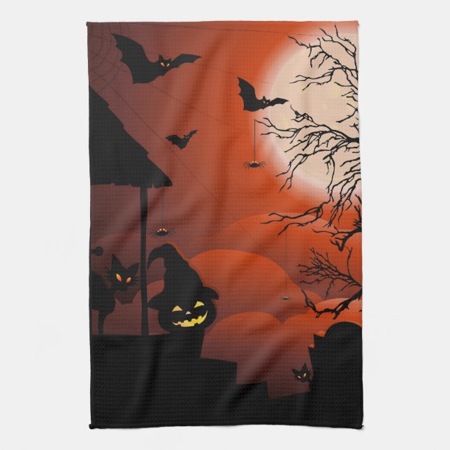 Halloween Bloody Moonlight Nightmare Tea Towel (Vertical)
