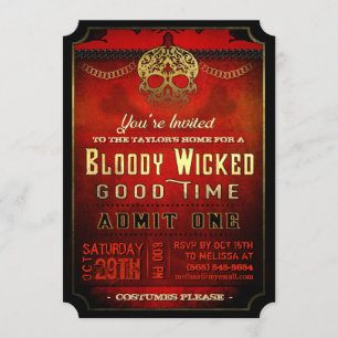 Halloween Bloody Wicked Red & Gold Party Invite