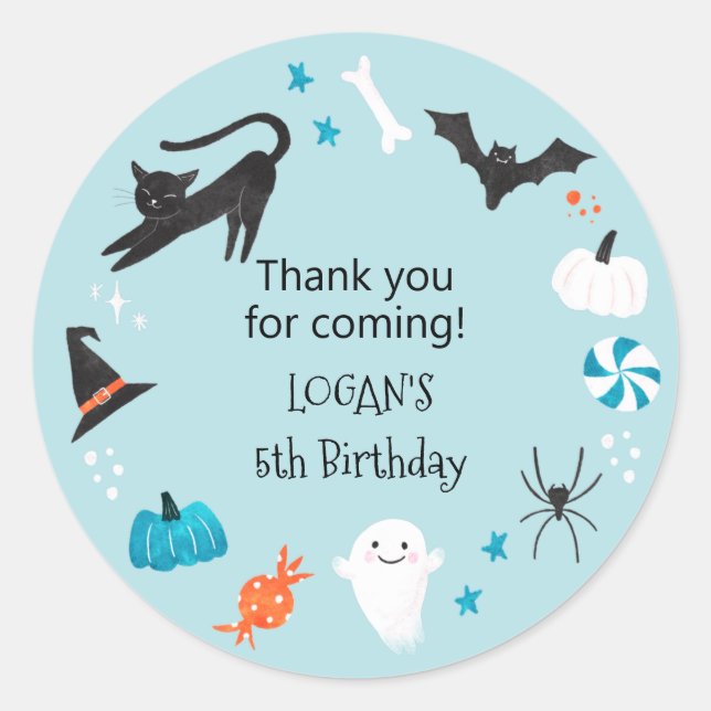 Halloween Blue Birthday Party Favour Classic Round Sticker (Front)