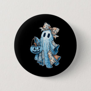 Halloween Blue Denim Boo Ghost Floral Coquette Fal 6 Cm Round Badge