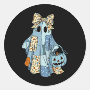 Halloween Blue Denim Boo Ghost Floral Coquette Fal Classic Round Sticker