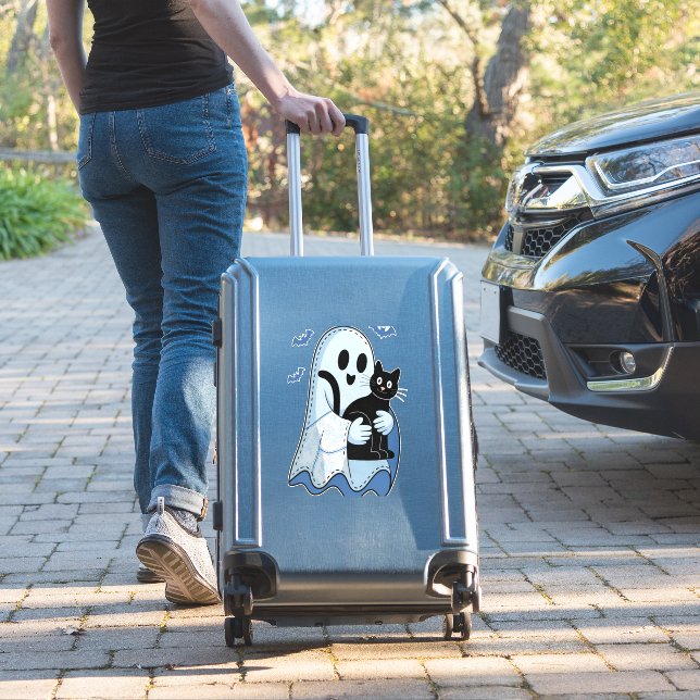 Halloween Blue Denim Ghost and Cat (Suitcase Insitu)