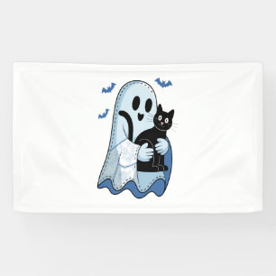 Halloween Blue Denim Ghost and Cat Banner