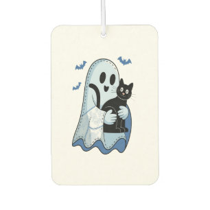 Halloween Blue Denim Ghost and Cat Car Air Freshener